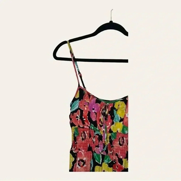 0097. Gb FLORAL MINI DRESS SMOCKING BACK ADJUSTABLE SPAGHETTI STRAPS SIZE SM - Picture 4 of 9